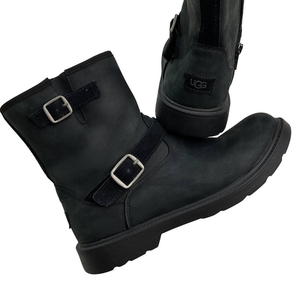 UGG Biltmore Moto Boots Black Leather Suede Buckle Ankle Boots 1117628K Size 5